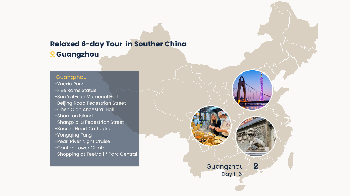 Route map for 6-Day Relaxed Guangzhou City Journey